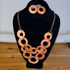 Elegant Coppery Orange Circle Necklace and Earring Set